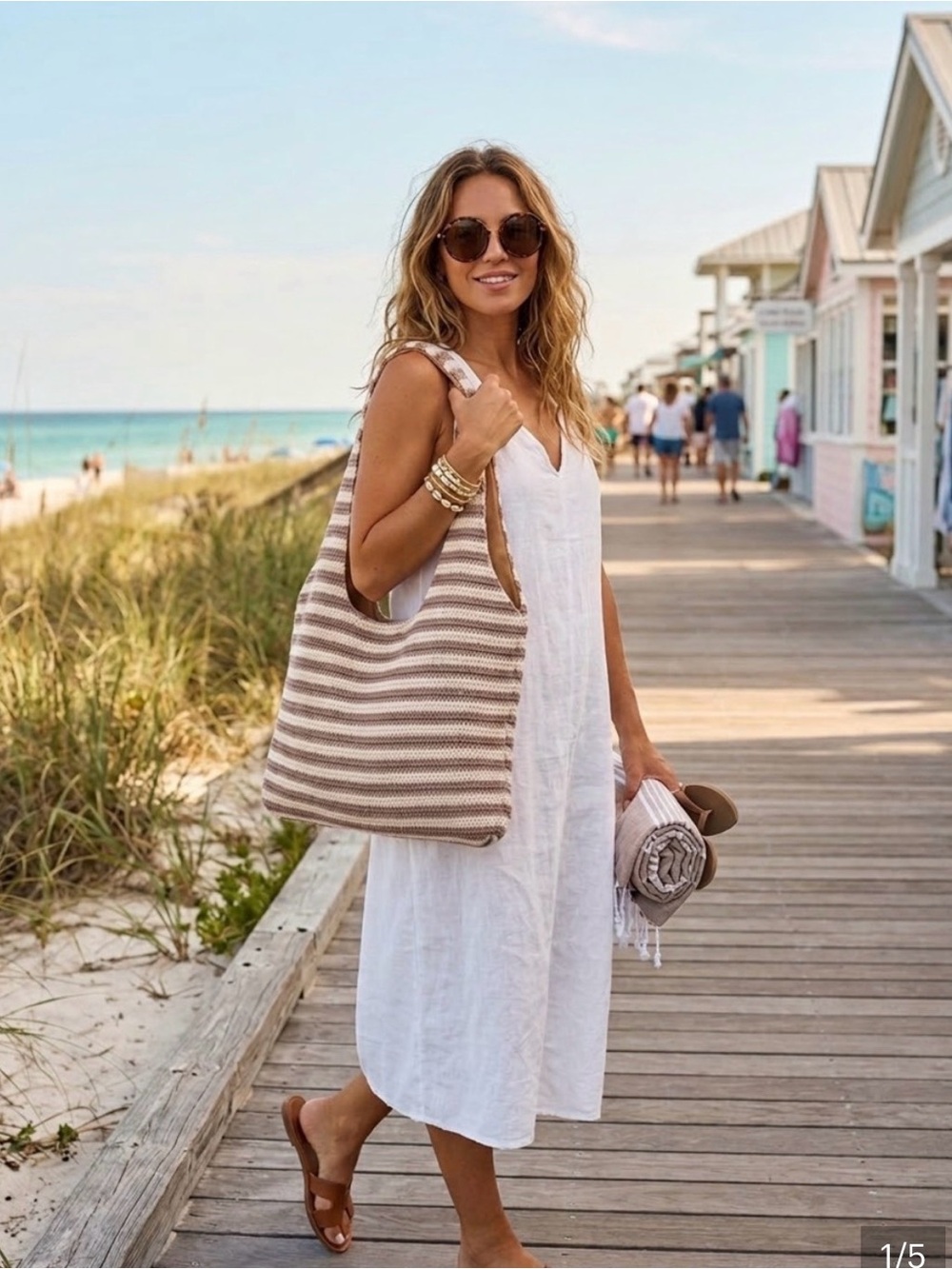 Beach Riot Striped Beige & White Nantucket Beach Tote Bag NWT